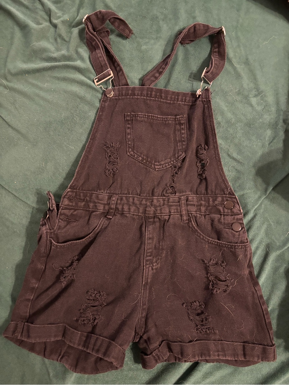 SHEIN Black Distressed Denim Short Overalls